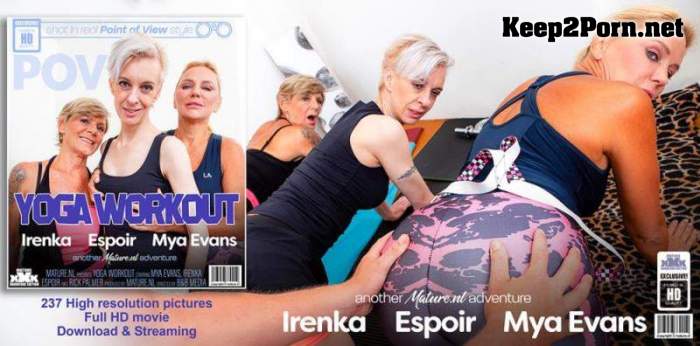 Espoir (46), Irenka (62), Mya Evans (54) & Rick Palmer (25) - Three cougars share a cock at this POV yoga workout) [1080p / Group] Mature.nl